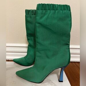 Wandler green gros grain boots, blue heel. Italian 39. Gently worn.